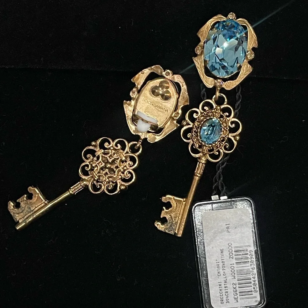 Dolce & Gabbana Gold and Blue Key Earrings - Picture 4 of 7